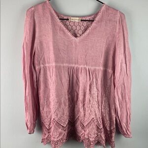 Altar'd State Pink Lace Trim Women's Top Size XS
